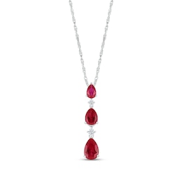 Pear-Shaped Lab-Created Ruby Trio & White Lab-Created Sapphire Drop Necklace Sterling Silver 18&quot;