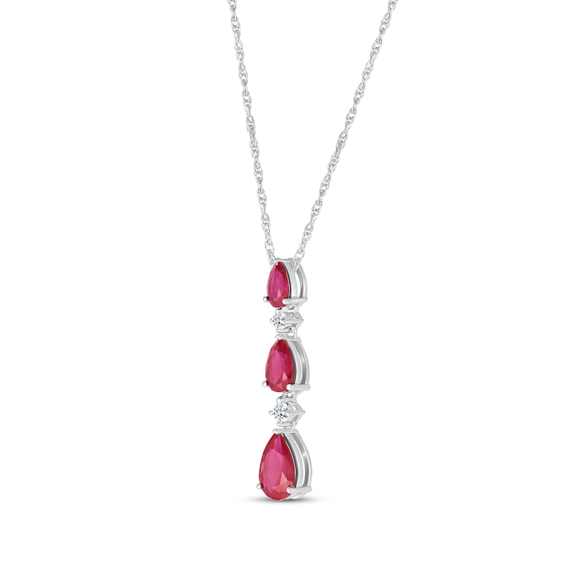 Main Image 2 of Pear-Shaped Lab-Created Ruby Trio & White Lab-Created Sapphire Drop Necklace Sterling Silver 18&quot;