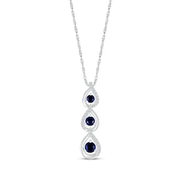 Blue & White Lab-Created Sapphire Trio Drop Necklace Sterling Silver 18&quot;