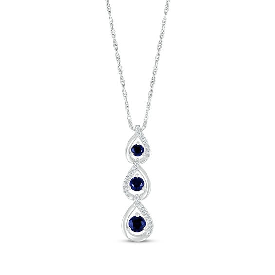 Blue & White Lab-Created Sapphire Trio Drop Necklace Sterling Silver 18"