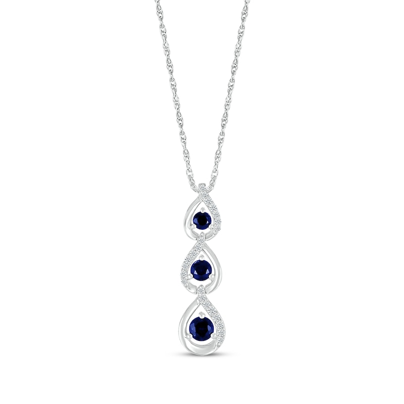 Main Image 1 of Blue & White Lab-Created Sapphire Trio Drop Necklace Sterling Silver 18&quot;