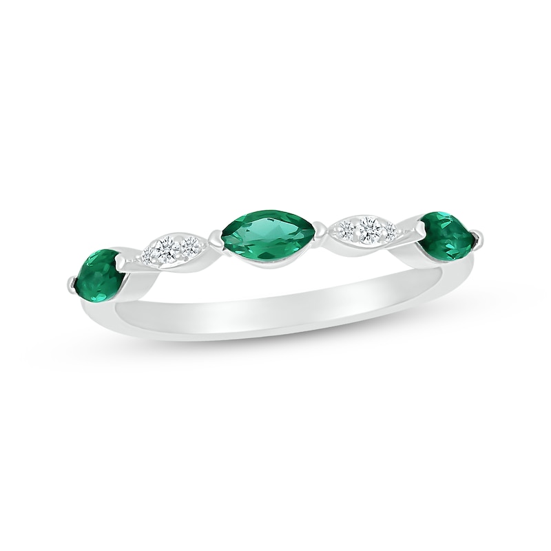 Main Image 1 of Marquise-Cut Lab-Created Emeralds & White Lab-Created Sapphire Ring Sterling Silver