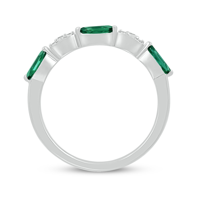 Main Image 2 of Marquise-Cut Lab-Created Emeralds & White Lab-Created Sapphire Ring Sterling Silver