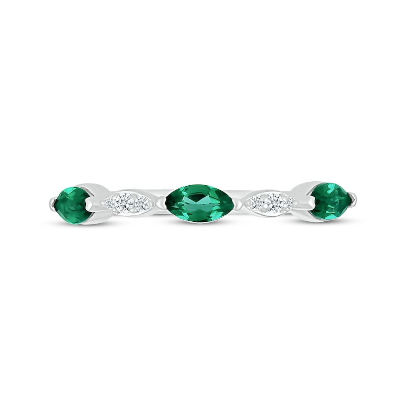 Main Image 3 of Marquise-Cut Lab-Created Emeralds & White Lab-Created Sapphire Ring Sterling Silver