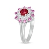 Thumbnail Image 2 of Lab-Created Ruby, Pink & White Lab-Created Sapphire Flower Ring Sterling Silver