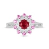 Thumbnail Image 4 of Lab-Created Ruby, Pink & White Lab-Created Sapphire Flower Ring Sterling Silver