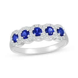 Blue & White Lab-Created Sapphire Five-Stone Ring Sterling Silver