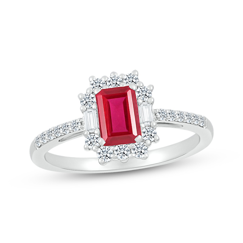 Emerald-Cut Lab-Created Ruby & White Lab-Created Sapphire Ring