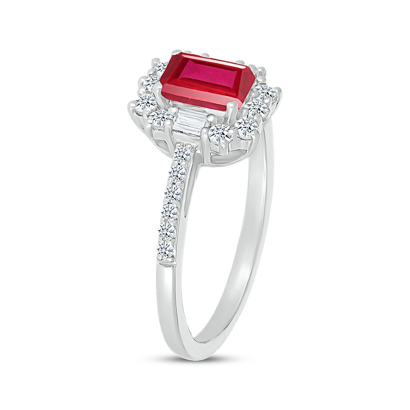 Emerald-Cut Lab-Created Ruby & White Lab-Created Sapphire Ring