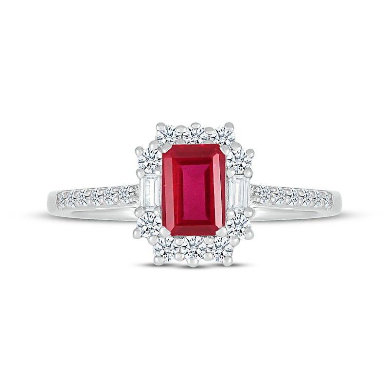 Emerald-Cut Lab-Created Ruby & White Lab-Created Sapphire Ring