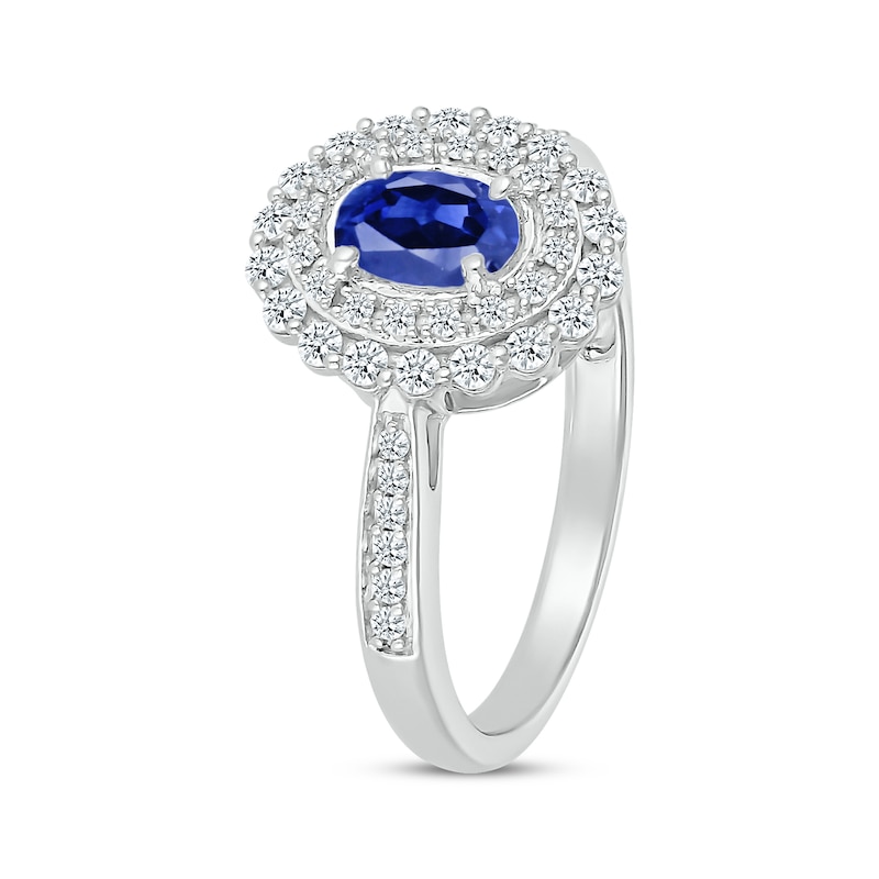 Main Image 2 of Oval-Cut Blue Lab-Created Sapphire & White Lab-Created Sapphire Double Halo Ring Sterling Silver