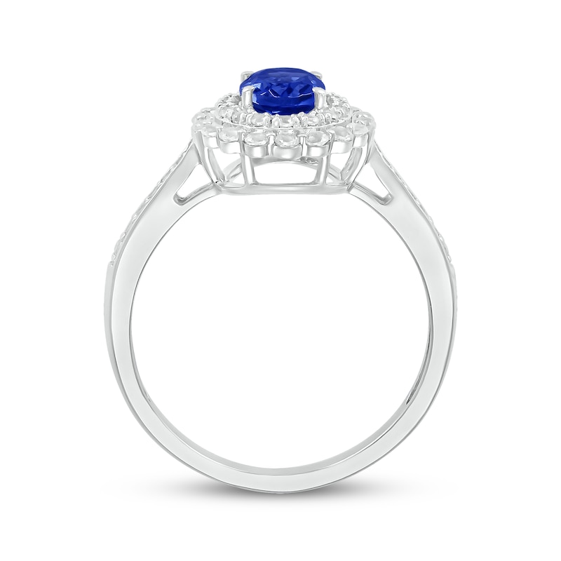 Main Image 3 of Oval-Cut Blue Lab-Created Sapphire & White Lab-Created Sapphire Double Halo Ring Sterling Silver