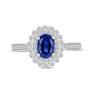 Oval-Cut Blue Lab-Created Sapphire & White Lab-Created Sapphire Double ...