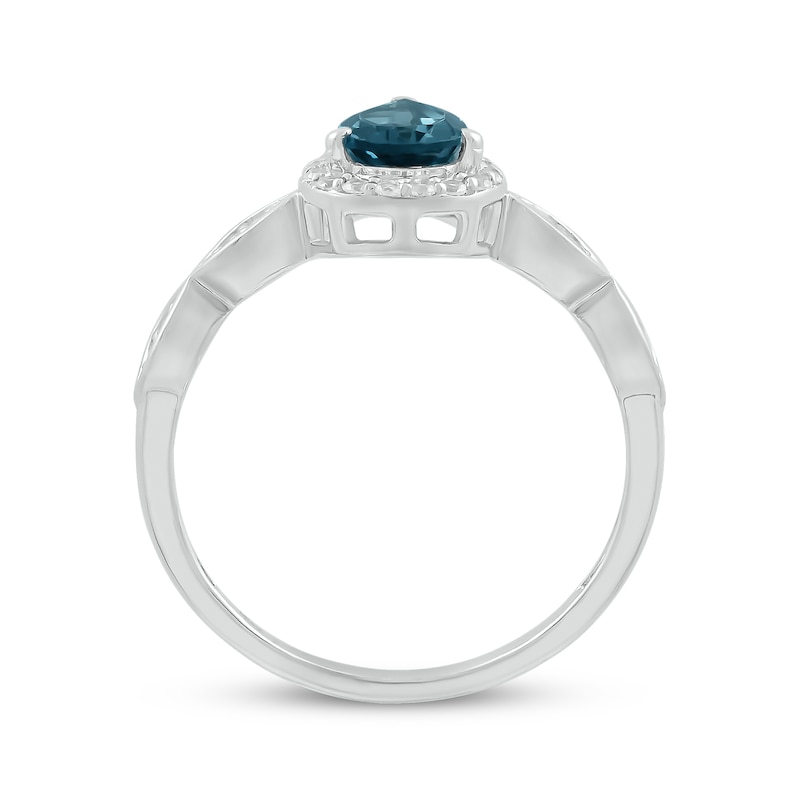 Main Image 2 of Pear-Shaped London Blue Topaz & White Lab-Created Sapphire Ring 10K White Gold