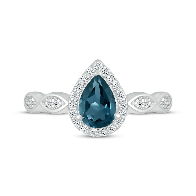 Main Image 3 of Pear-Shaped London Blue Topaz & White Lab-Created Sapphire Ring 10K White Gold