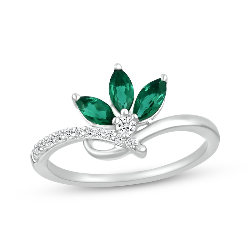 Main Image 1 of Marquise-Cut Lab-Created Emerald & Diamond Ring 1/10 ct tw Sterling Silver