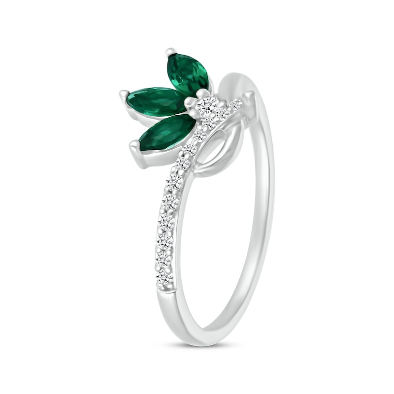 Main Image 2 of Marquise-Cut Lab-Created Emerald & Diamond Ring 1/10 ct tw Sterling Silver