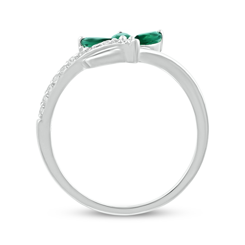 Main Image 3 of Marquise-Cut Lab-Created Emerald & Diamond Ring 1/10 ct tw Sterling Silver