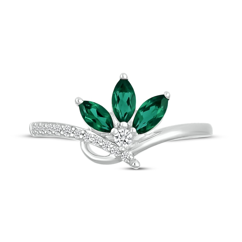 Main Image 4 of Marquise-Cut Lab-Created Emerald & Diamond Ring 1/10 ct tw Sterling Silver