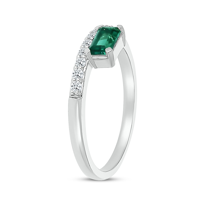 Main Image 2 of Emerald-Cut Lab-Created Emerald & Diamond Stackable Ring 1/8 ct tw Sterling Silver