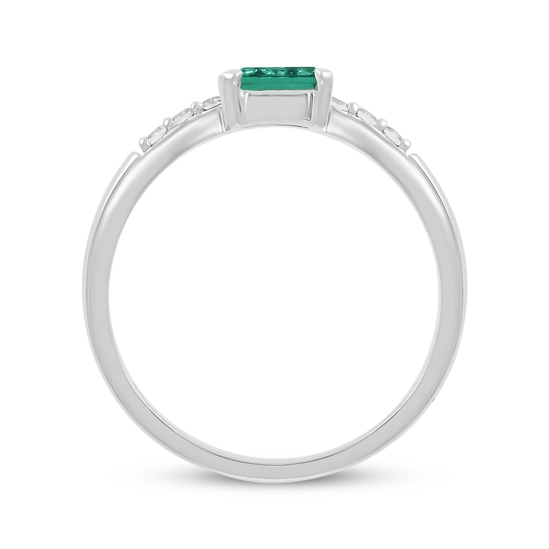 Main Image 3 of Emerald-Cut Lab-Created Emerald & Diamond Stackable Ring 1/8 ct tw Sterling Silver