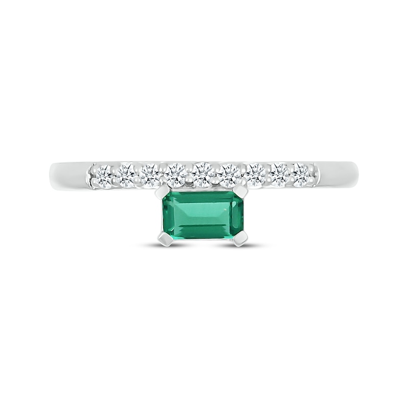 Main Image 4 of Emerald-Cut Lab-Created Emerald & Diamond Stackable Ring 1/8 ct tw Sterling Silver