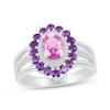 Thumbnail Image 1 of Oval-Cut Pink Lab-Created Sapphire, White Lab-Created Sapphire & Amethyst Ring Sterling Silver