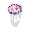 Thumbnail Image 2 of Oval-Cut Pink Lab-Created Sapphire, White Lab-Created Sapphire & Amethyst Ring Sterling Silver