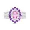 Thumbnail Image 4 of Oval-Cut Pink Lab-Created Sapphire, White Lab-Created Sapphire & Amethyst Ring Sterling Silver