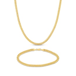 Semi-Solid Miami Cuban Curb Chain Necklace & Bracelet Set 10K Yellow Gold