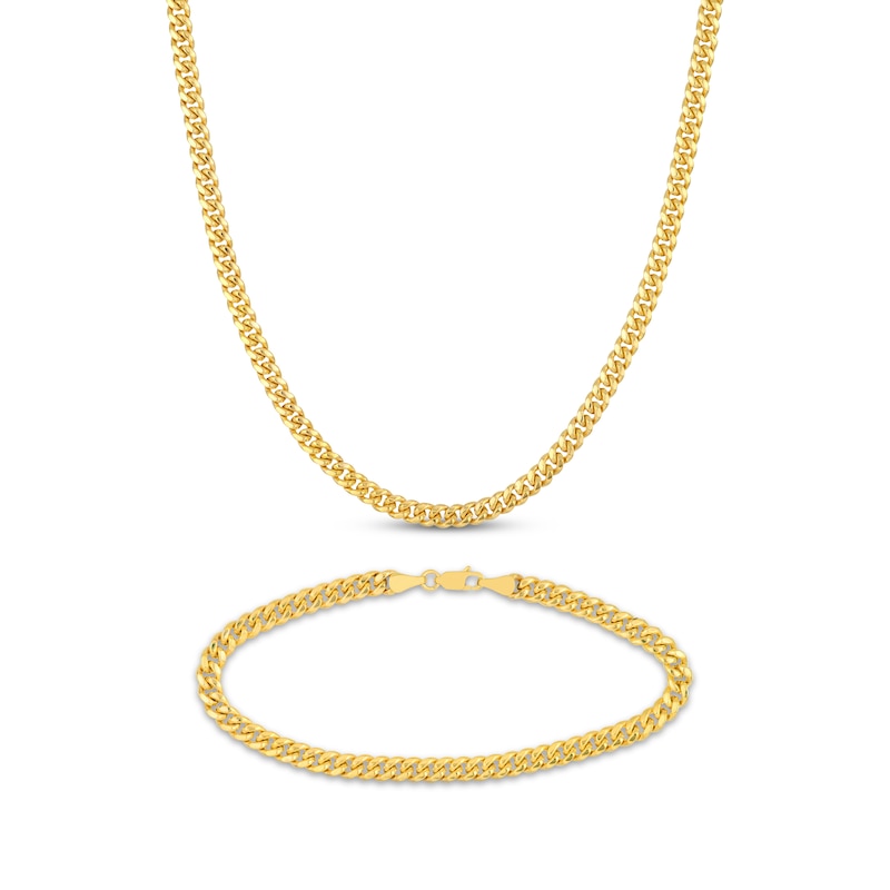 Main Image 1 of Semi-Solid Miami Cuban Curb Chain Necklace & Bracelet Set 10K Yellow Gold