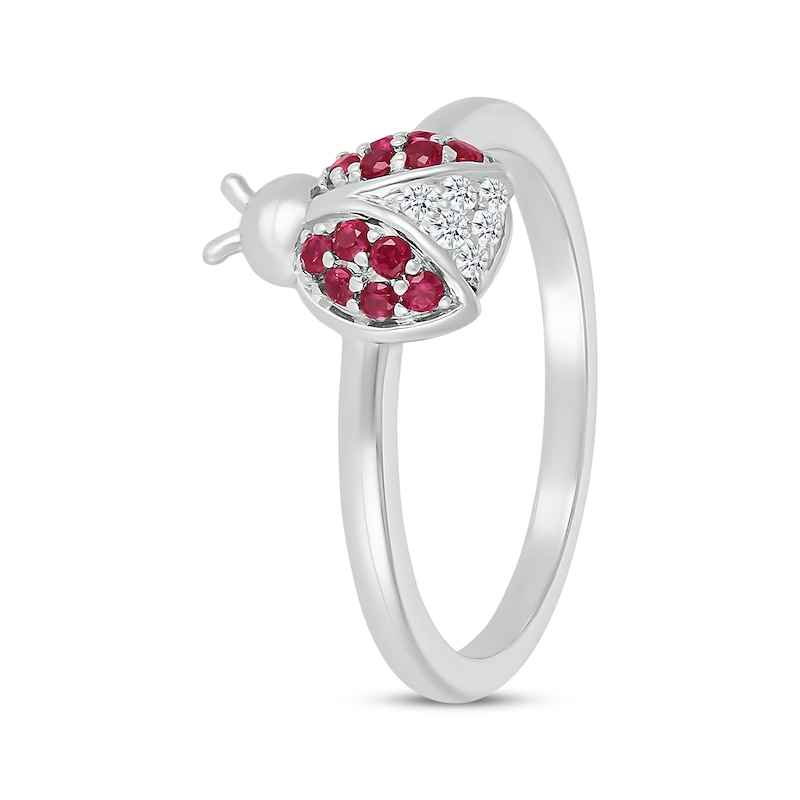 Lab-Created Ruby & White Lab-Created Sapphire Ladybug Ring Sterling Silver