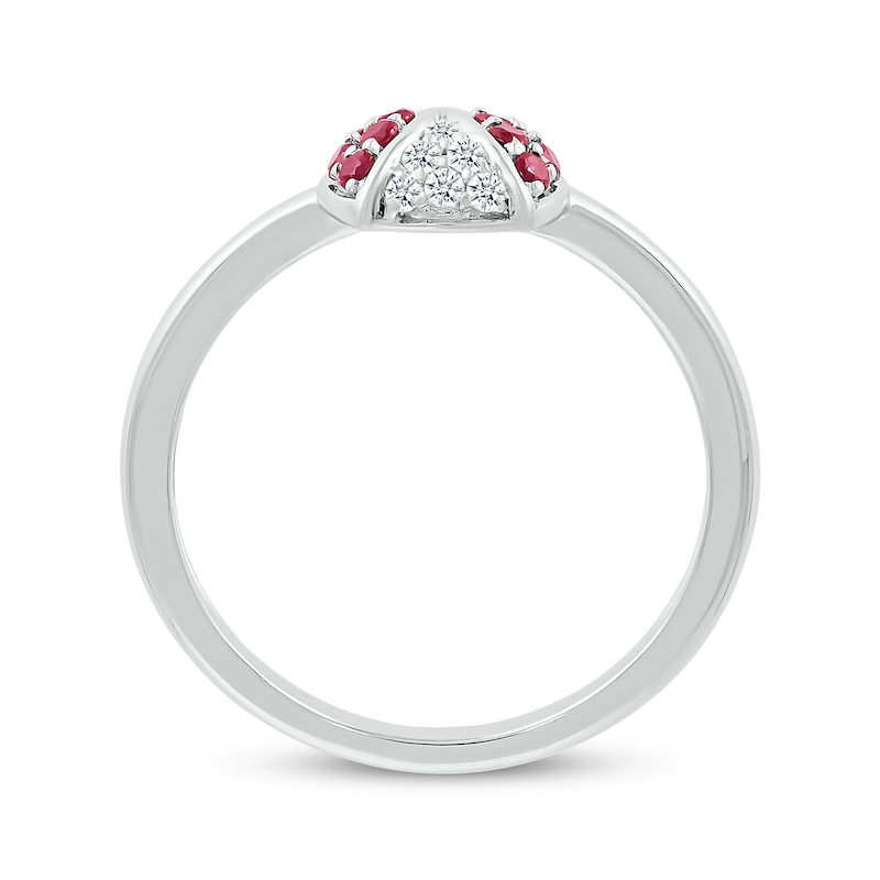 Lab-Created Ruby & White Lab-Created Sapphire Ladybug Ring Sterling Silver