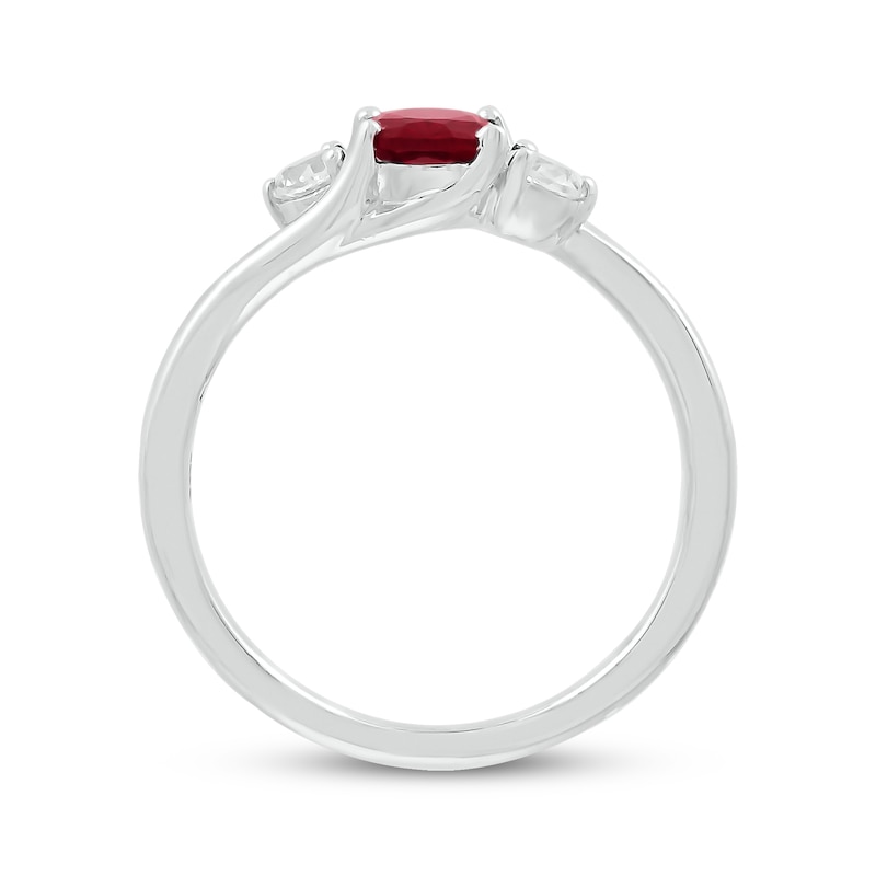 Main Image 3 of Oval-Cut Lab-Created Ruby & White Lab-Created Sapphire Bypass Ring Sterling Silver