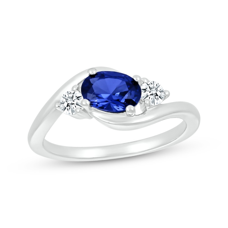 Main Image 1 of Oval-Cut Blue Lab-Created Sapphire & White Lab-Created Sapphire Bypass Ring Sterling Silver