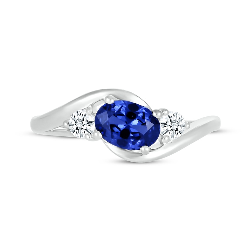 Main Image 3 of Oval-Cut Blue Lab-Created Sapphire & White Lab-Created Sapphire Bypass Ring Sterling Silver