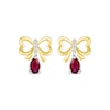 Thumbnail Image 2 of Pear-Shaped Lab-Created Ruby & White Lab-Created Sapphire Bow Drop Earrings Sterling Silver & 10K Yellow Gold