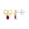 Thumbnail Image 3 of Pear-Shaped Lab-Created Ruby & White Lab-Created Sapphire Bow Drop Earrings Sterling Silver & 10K Yellow Gold