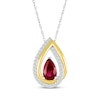 Thumbnail Image 1 of Pear-Shaped Lab-Created Ruby & White Lab-Created Sapphire Double Teardrop Necklace Sterling Silver & 10K Yellow Gold 18&quot;