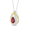 Thumbnail Image 2 of Pear-Shaped Lab-Created Ruby & White Lab-Created Sapphire Double Teardrop Necklace Sterling Silver & 10K Yellow Gold 18&quot;