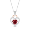 Thumbnail Image 0 of Heart-Shaped Lab-Created Ruby & White Lab-Created Sapphire Necklace Sterling Silver & 10K Rose Gold 18"