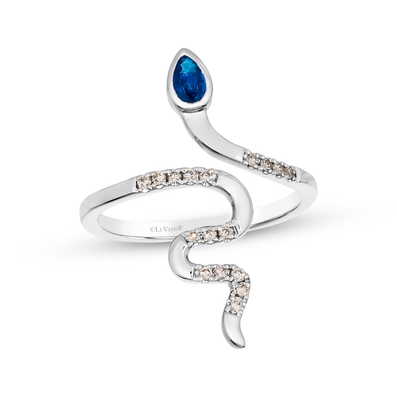 Main Image 1 of Le Vian Pear-Shaped Blue Sapphire Snake Ring 1/8 ct tw Diamonds 14K Vanilla Gold Size 7