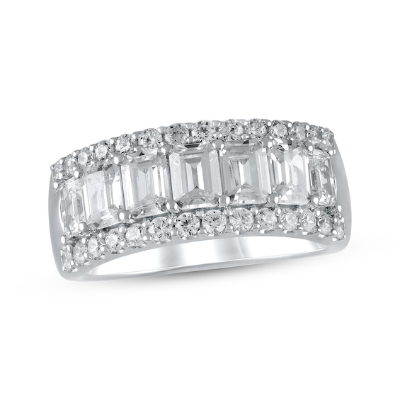 Lab-Created Diamonds by KAY Emerald & Round-Cut Anniversary Ring 2-1/2 ct tw 14K White Gold
