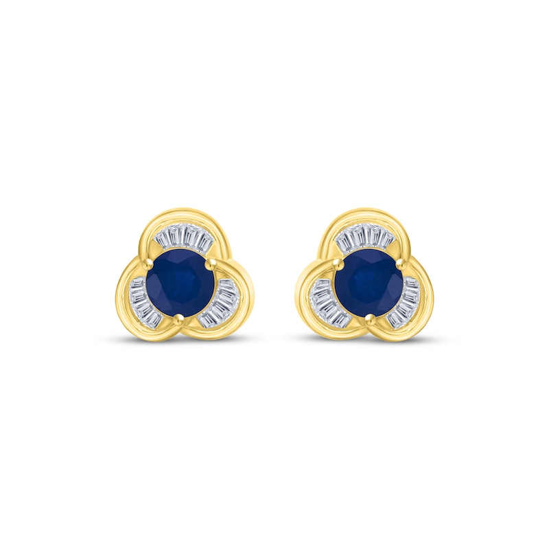 Main Image 2 of Blue Sapphire & Diamond Trefoil Stud Earrings 1/8 ct tw 10K Yellow Gold