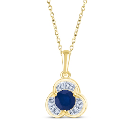 Blue Sapphire & Diamond Trefoil Necklace 1/10 ct tw 10K Yellow Gold 18"