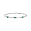 Thumbnail Image 0 of Oval-Cut Lab-Created Emerald & White Lab-Created Sapphire Link Bracelet Sterling Silver 7.25"