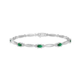 Oval-Cut Lab-Created Emerald & White Lab-Created Sapphire Link Bracelet Sterling Silver 7.25&quot;