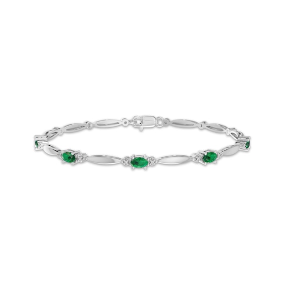 Oval-Cut Lab-Created Emerald & White Lab-Created Sapphire Link Bracelet Sterling Silver 7.25"
