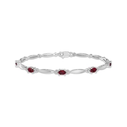 Oval-Cut Lab-Created Ruby & White Lab-Created Sapphire Link Bracelet Sterling Silver 7.25&quot;