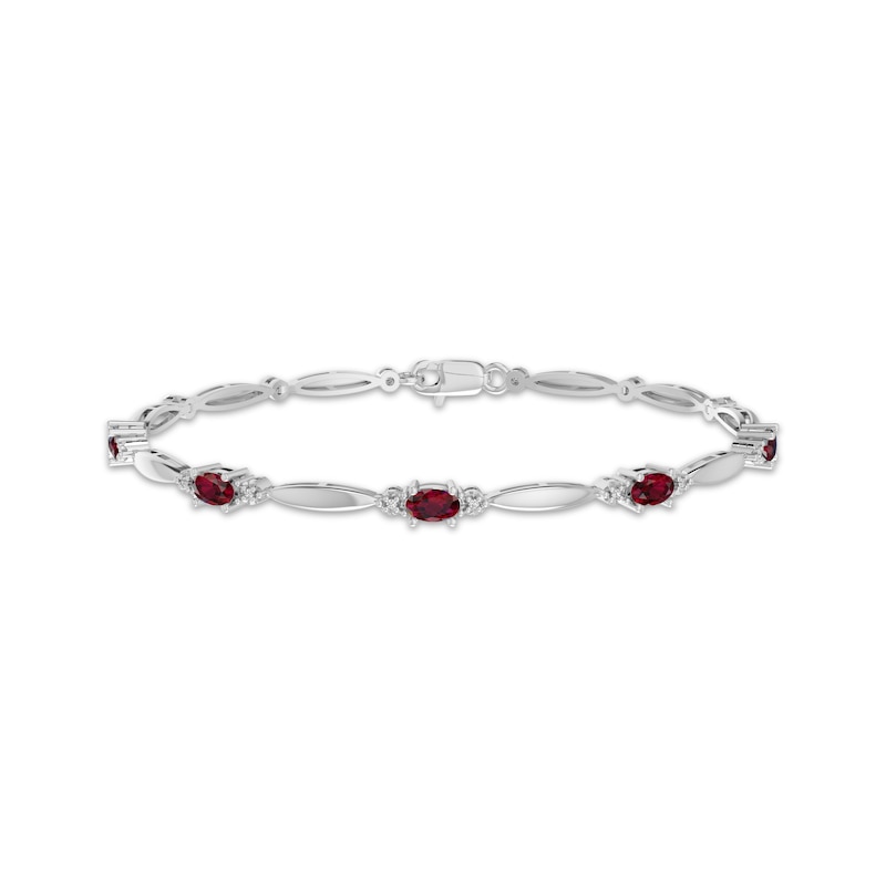 Oval-Cut Lab-Created Ruby & White Lab-Created Sapphire Link Bracelet Sterling Silver 7.25"